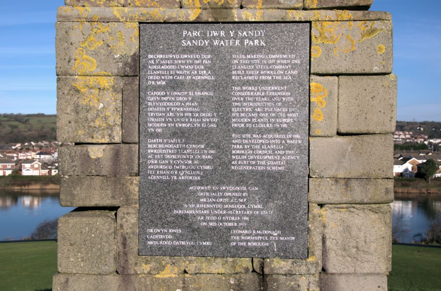 Sandy Water Park Llanelli the memorial plaque Sandy Water Park Llanelli the memorial plaque