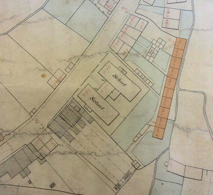 1852 map showing the Alms Houses highlighted 1852 map showing the Alms Houses highlighted